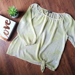 Express Yellow & White Sheer Tie Front Blouse